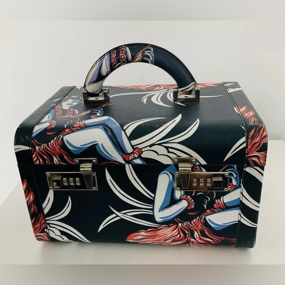PRADA HULA GIRL Hawaiian Print Saffiano Leather Beauty Make Up Case Bag Limited - Picture 10 of 10